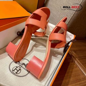 Dép Cao Gót Nữ Hermes Oasis Sandal Cam Da Nhăn