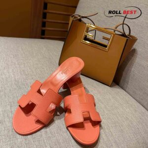 Dép Cao Gót Nữ Hermes Oasis Sandal Cam Da Nhăn