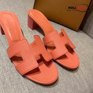 Dép Cao Gót Nữ Hermes Oasis Sandal Cam Da Nhăn