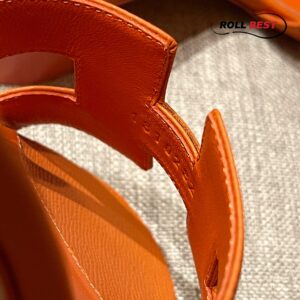 Dép Cao Gót Nữ Hermes Oasis Sandal Cam Đậm Da Nhăn