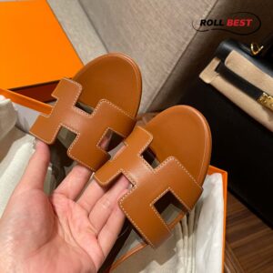 Dép Cao Gót Nữ Hermes Oasis Sandal Cam Nâu Da Trơn