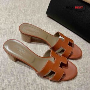 Dép Cao Gót Nữ Hermes Oasis Sandal Cam Xám Da Trơn