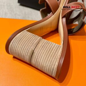 Dép Cao Gót Nữ Hermes Oasis Sandal Cam Xám Da Trơn