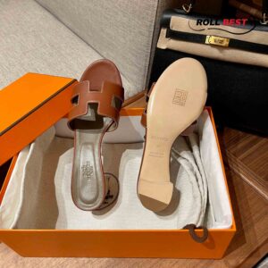 Dép Cao Gót Nữ Hermes Oasis Sandal Cam Xám Da Trơn