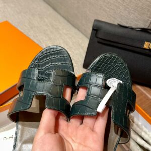 Dép Cao Gót Nữ Hermes Oasis Sandal Da Cá Sấu Green