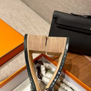 Dép Cao Gót Nữ Hermes Oasis Sandal Da Cá Sấu Green