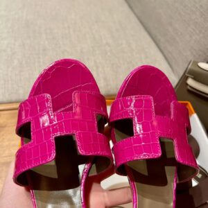 Dép Cao Gót Nữ Hermes Oasis Sandal Da Cá Sấu Hồng