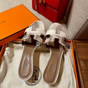 Dép Cao Gót Nữ Hermes Oasis Sandal Da Cá Sấu Trắng