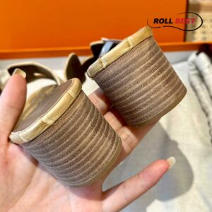 Dép Cao Gót Nữ Hermes Oasis Sandal Da Cá Sấu Vàng Nhat