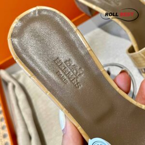 Dép Cao Gót Nữ Hermes Oasis Sandal Da Cá Sấu Vàng Nhat