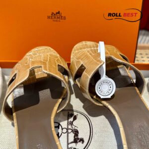 Dép Cao Gót Nữ Hermes Oasis Sandal Da Cá Sấu Vàng Nhat