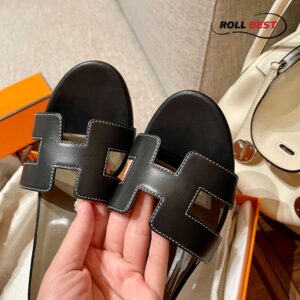 Dép Cao Gót Nữ Hermes Oasis Sandal Đen Nâu Da Trơn