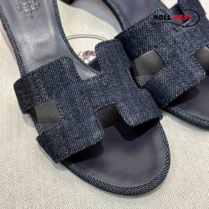 Dép Cao Gót Nữ Hermes Oasis Sandal Đen Tiêu Denim