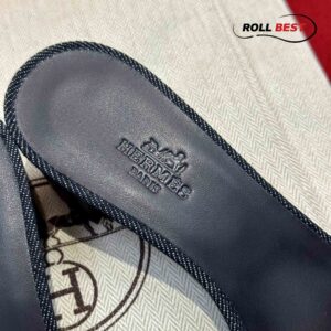 Dép Cao Gót Nữ Hermes Oasis Sandal Đen Tiêu Denim