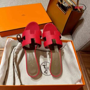 Dép Cao Gót Nữ Hermes Oasis Sandal Đỏ Da Nhăn