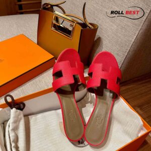 Dép Cao Gót Nữ Hermes Oasis Sandal Đỏ Da Nhăn