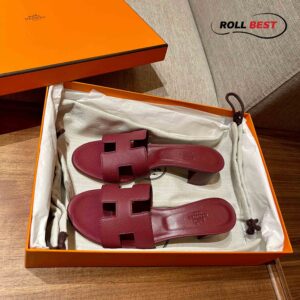 Dép Cao Gót Nữ Hermes Oasis Sandal Đỏ Đô Nhăn