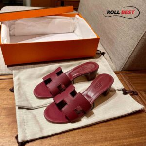 Dép Cao Gót Nữ Hermes Oasis Sandal Đỏ Đô Nhăn