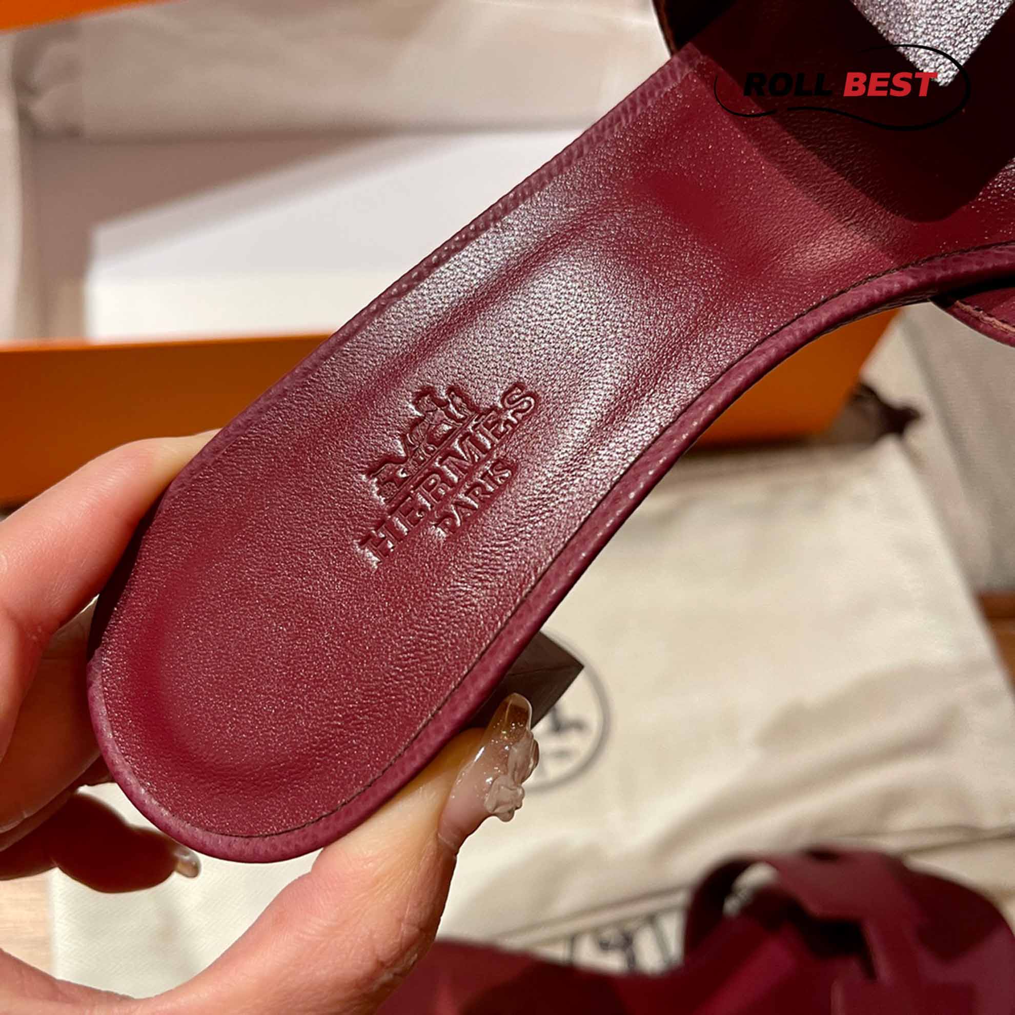 Dép Cao Gót Nữ Hermes Oasis Sandal Đỏ Đô Nhăn