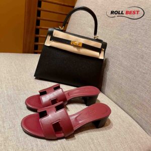 Dép Cao Gót Nữ Hermes Oasis Sandal Đỏ Đô Trơn