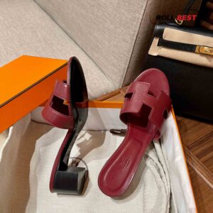 Dép Cao Gót Nữ Hermes Oasis Sandal Đỏ Đô Trơn