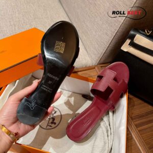 Dép Cao Gót Nữ Hermes Oasis Sandal Đỏ Đô Trơn