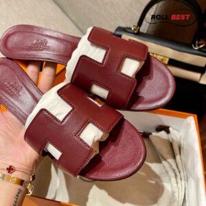 Dép Cao Gót Nữ Hermes Oasis Sandal Đỏ Đô Trơn