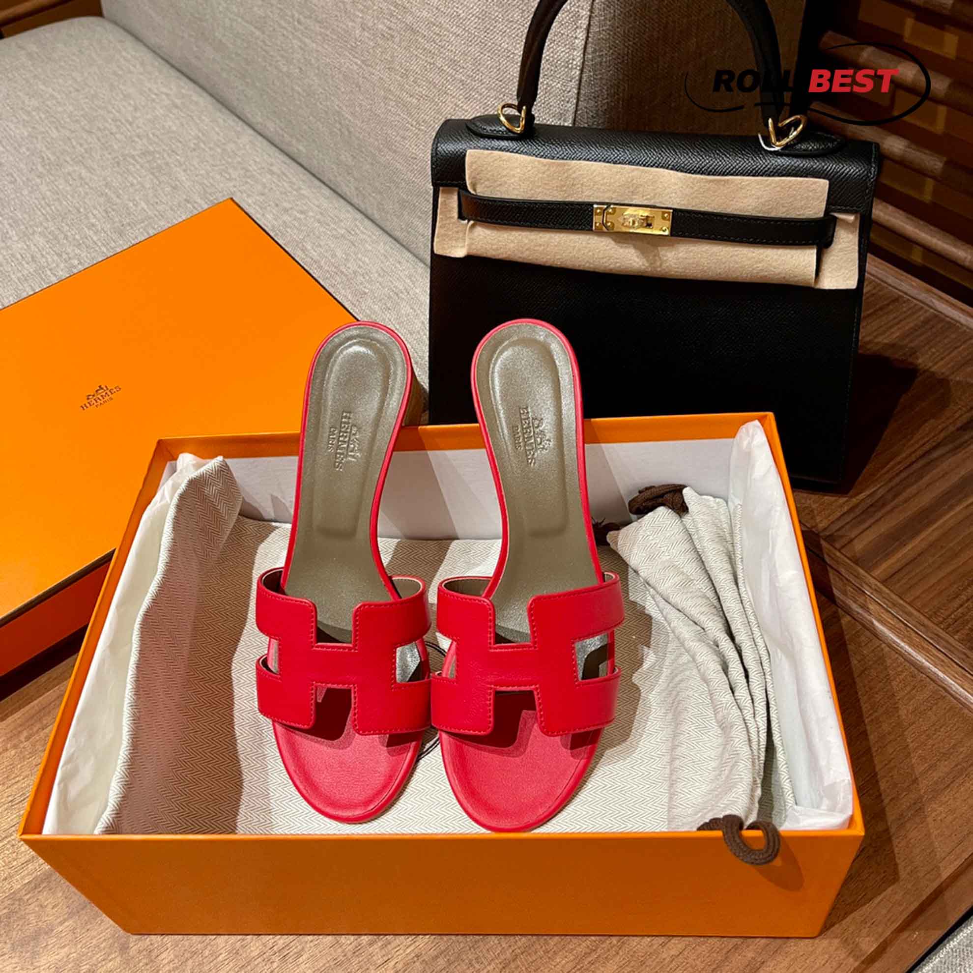 Dép Cao Gót Nữ Hermes Oasis Sandal Đỏ Nâu Xám Trơn