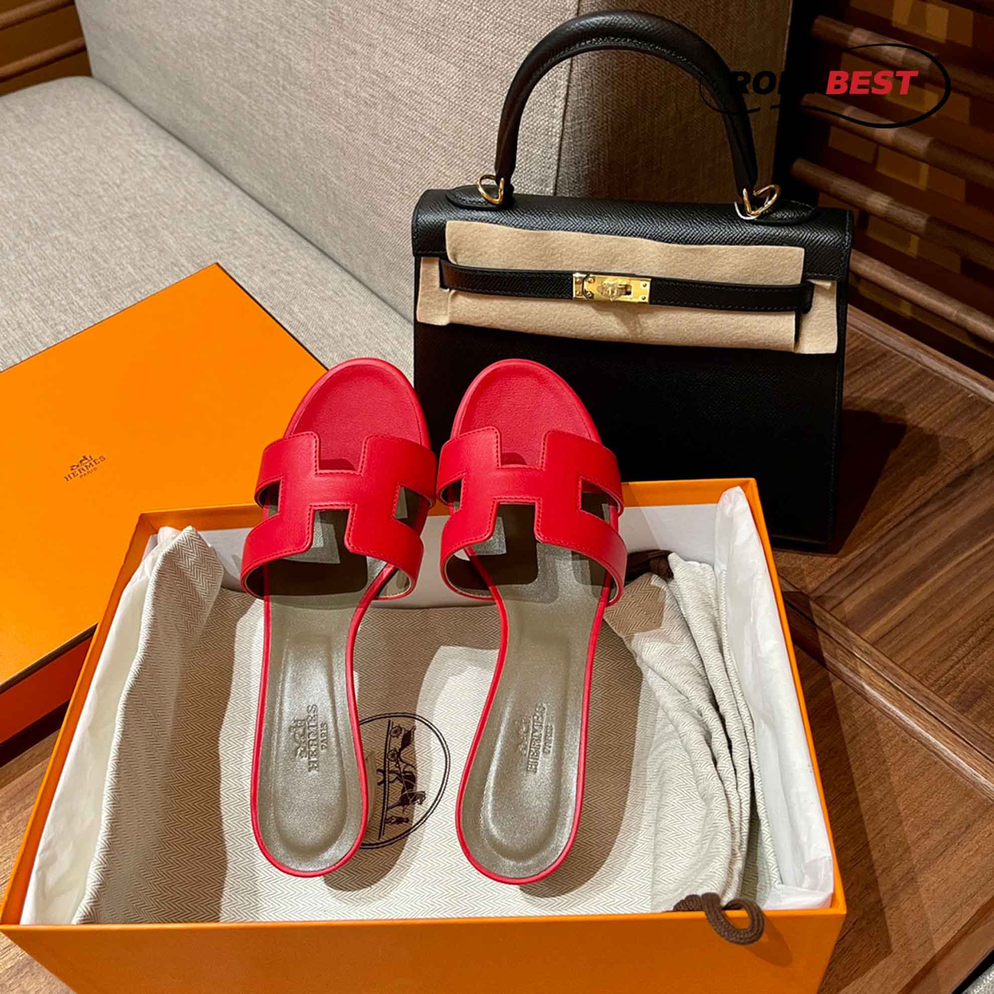 Dép Cao Gót Nữ Hermes Oasis Sandal Đỏ Nâu Xám Trơn