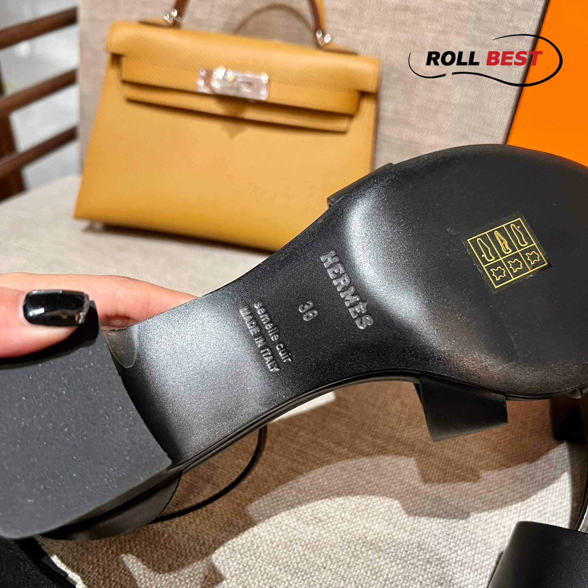 Dép Cao Gót Nữ Hermes Oasis Sandal Full Đen có Quai