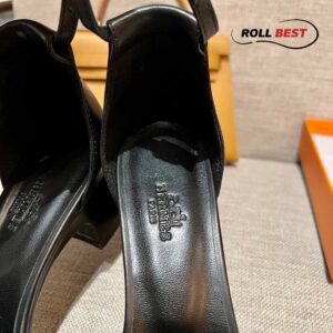 Dép Cao Gót Nữ Hermes Oasis Sandal Full Đen có Quai