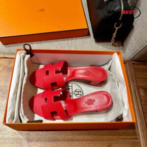 Dép Cao Gót Nữ Hermes Oasis Sandal Full Đỏ Nhăn