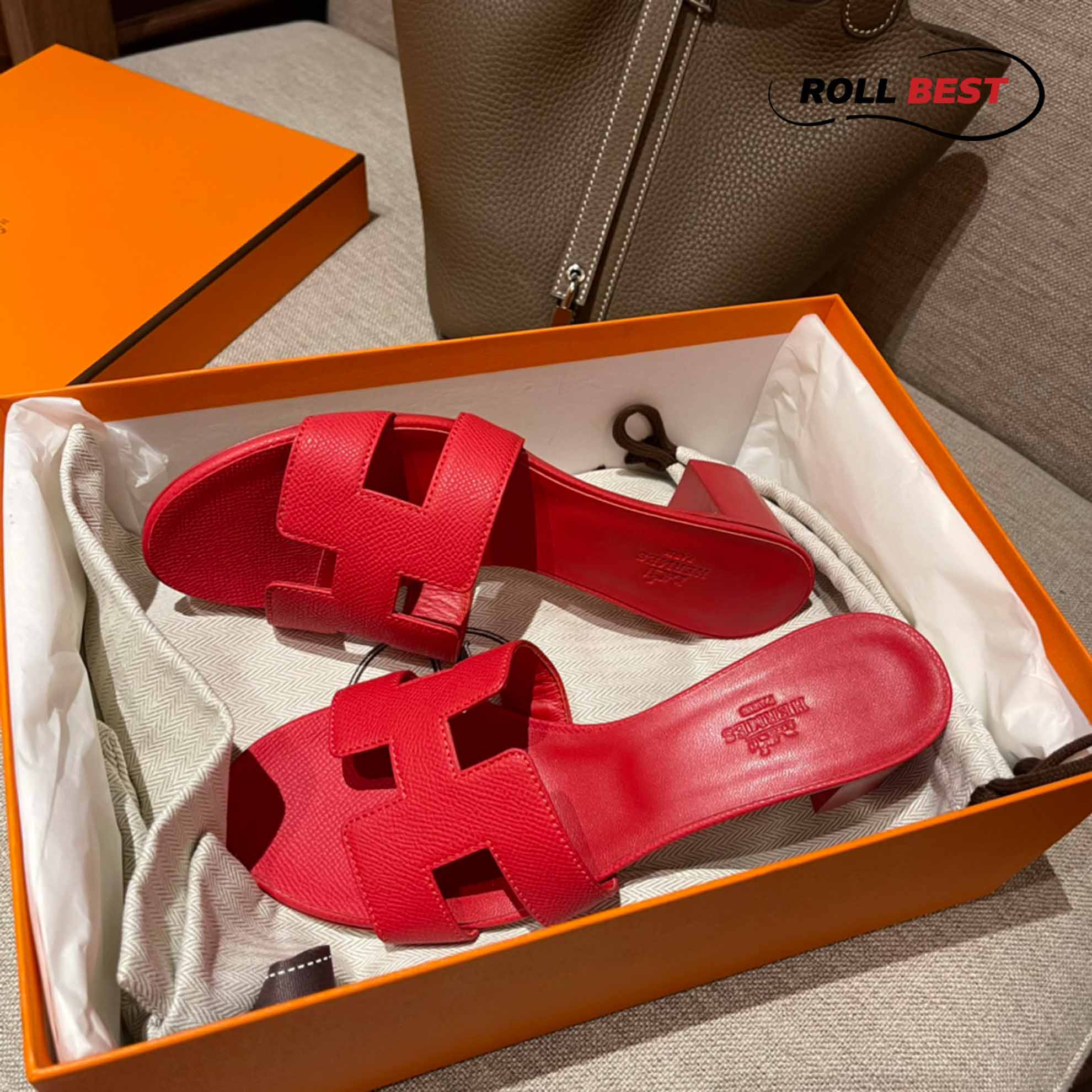 Dép Cao Gót Nữ Hermes Oasis Sandal Full Đỏ Nhăn