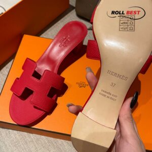 Dép Cao Gót Nữ Hermes Oasis Sandal Full Đỏ Nhăn