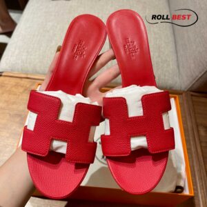 Dép Cao Gót Nữ Hermes Oasis Sandal Full Đỏ Nhăn