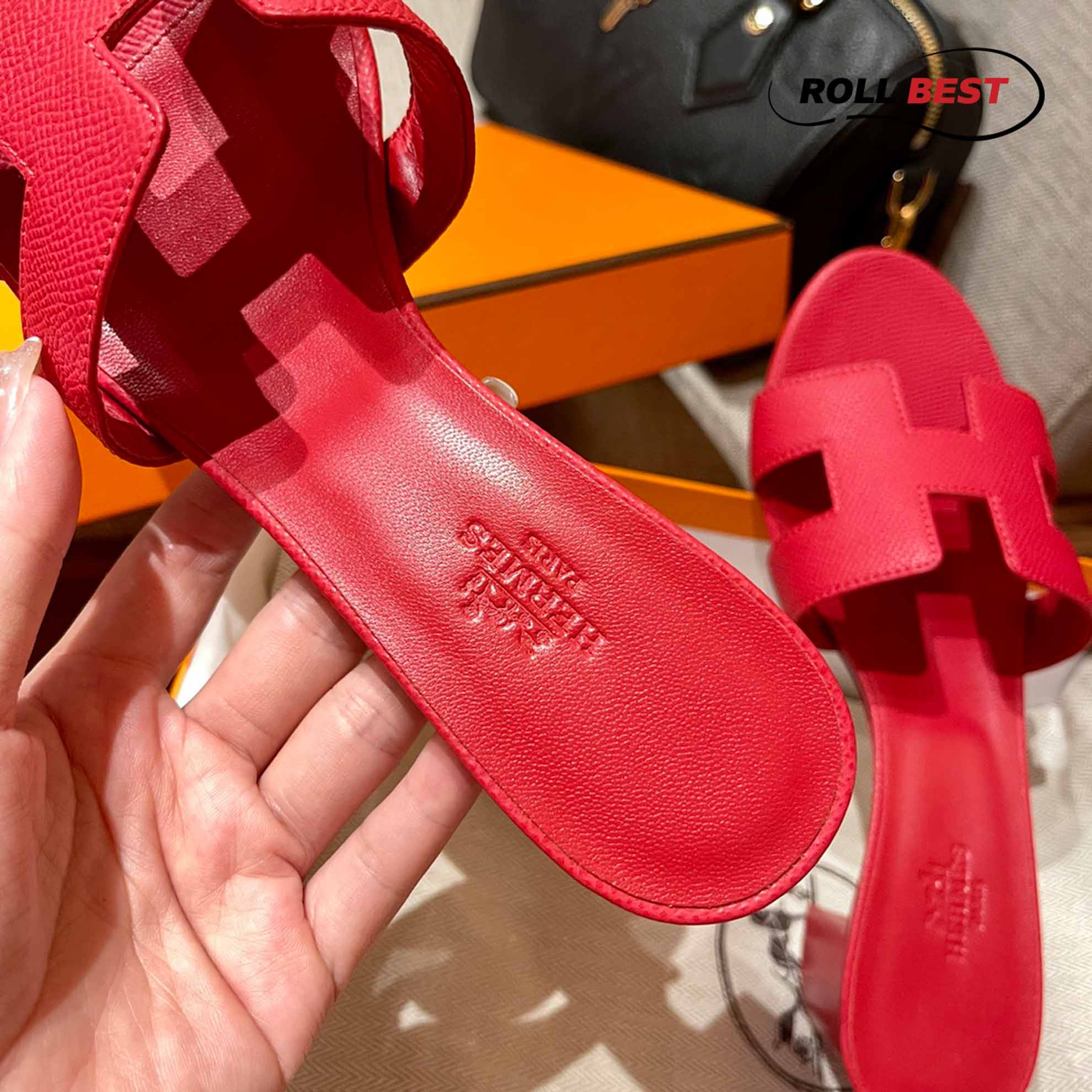 Dép Cao Gót Nữ Hermes Oasis Sandal Full Đỏ Nhăn