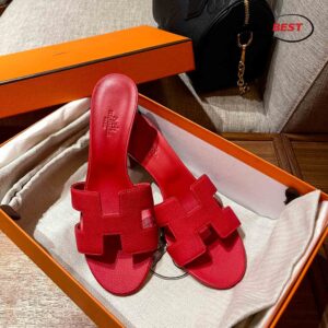 Dép Cao Gót Nữ Hermes Oasis Sandal Full Đỏ Nhăn