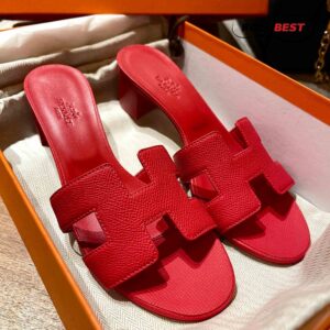 Dép Cao Gót Nữ Hermes Oasis Sandal Full Đỏ Nhăn