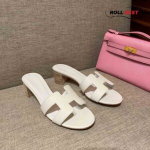 Dép Cao Gót Nữ Hermes Oasis Sandal Full Trắng Nhăn