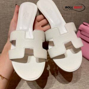 Dép Cao Gót Nữ Hermes Oasis Sandal Full Trắng Nhăn