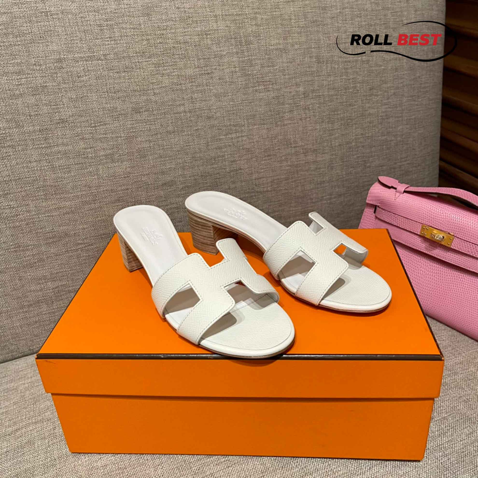 Dép Cao Gót Nữ Hermes Oasis Sandal Full Trắng Nhăn