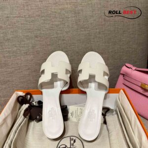 Dép Cao Gót Nữ Hermes Oasis Sandal Full Trắng Nhăn