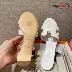 Dép Cao Gót Nữ Hermes Oasis Sandal Full Trắng Nhăn