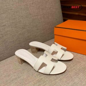 Dép Cao Gót Nữ Hermes Oasis Sandal Full Trắng Nhăn