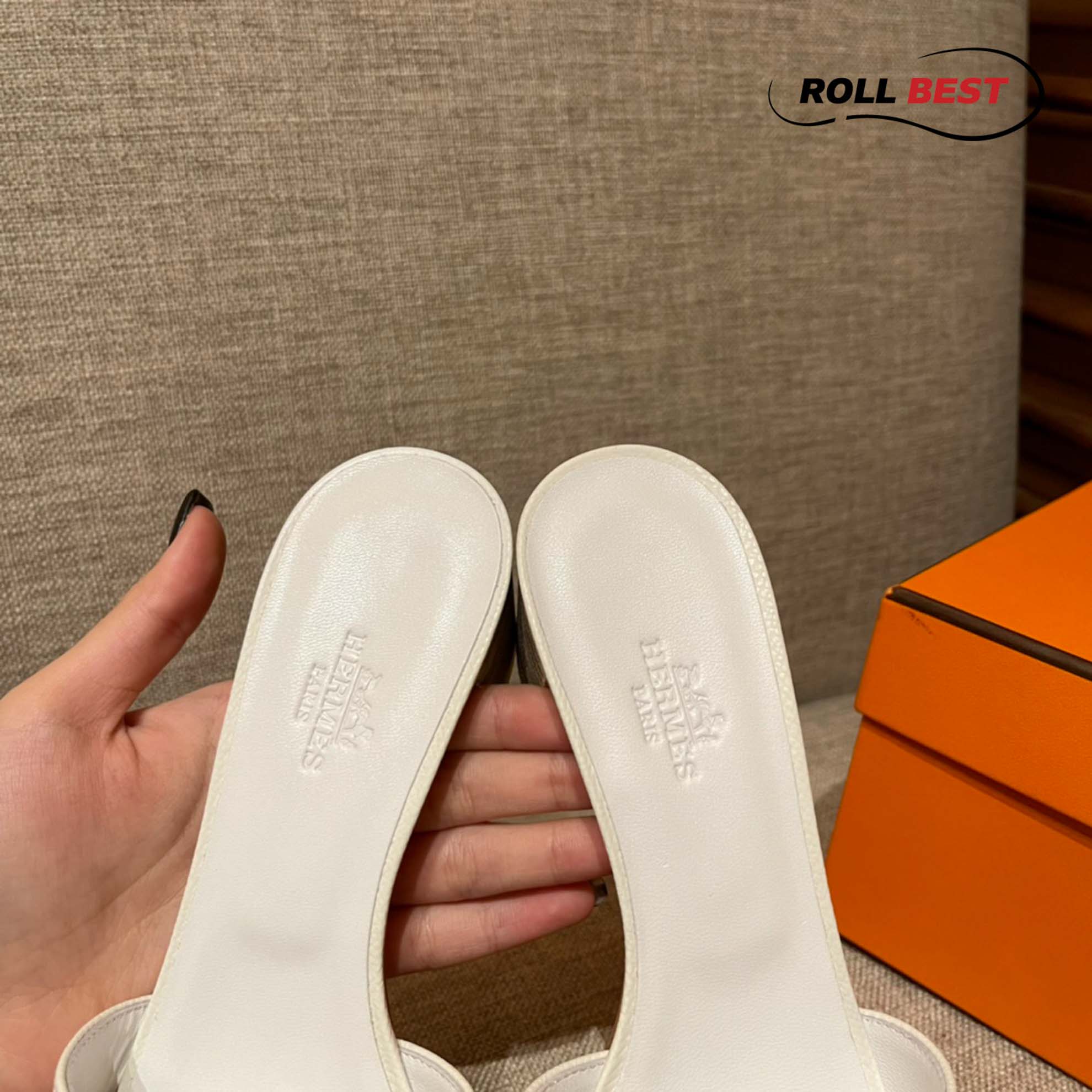 Dép Cao Gót Nữ Hermes Oasis Sandal Full Trắng Nhăn