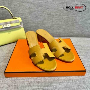 Dép Cao Gót Nữ Hermes Oasis Sandal Full Vàng Nhăn