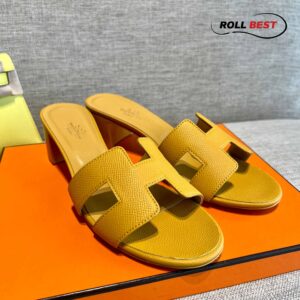 Dép Cao Gót Nữ Hermes Oasis Sandal Full Vàng Nhăn