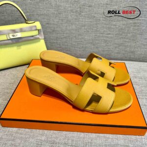 Dép Cao Gót Nữ Hermes Oasis Sandal Full Vàng Nhăn