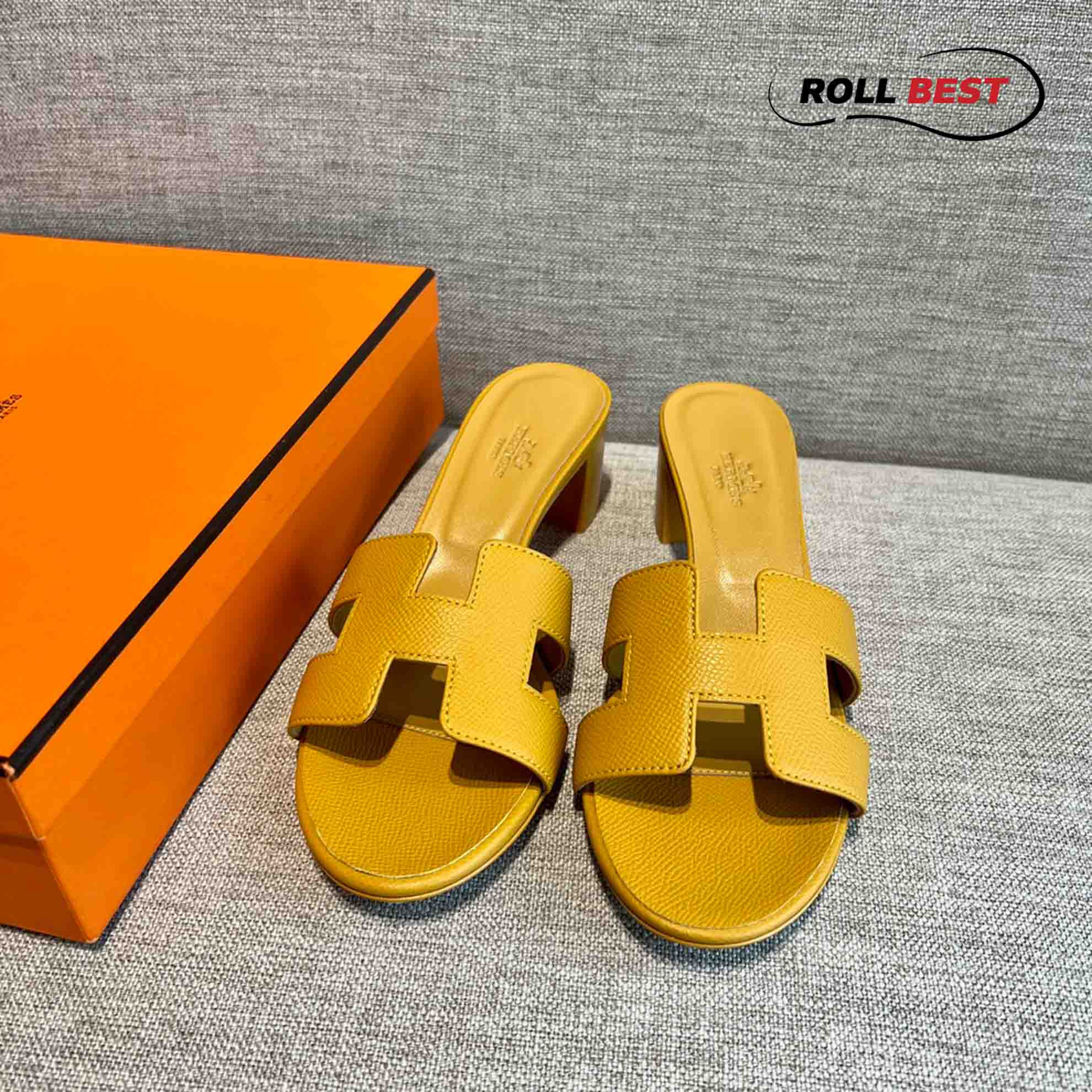 Dép Cao Gót Nữ Hermes Oasis Sandal Full Vàng Nhăn