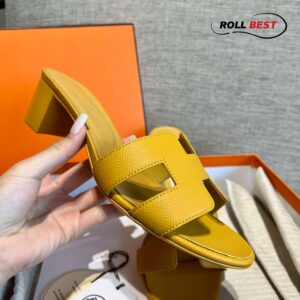 Dép Cao Gót Nữ Hermes Oasis Sandal Full Vàng Nhăn